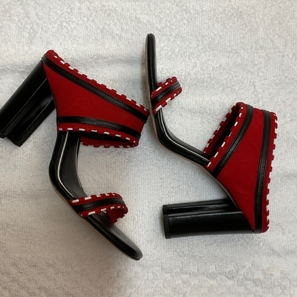 💐ANTONIO MELANI Red and Black Block Heel Sandals Size 8